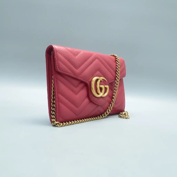 100% Authentic GUCCI GG Marmont Red Leather Shoulder Bag 760-11624 - Picture 3 of 12